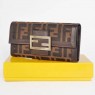 Fendi Coffee Leather with F Fabric Long Wallet