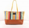 Fendi Yellow/Earth Yellow Leather with Multicolor Striped Fabric Tote Bag
