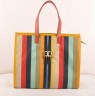 Fendi Red/Black Leather with Multicolor Fabric Shopping Tote Bag