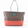Fendi Coffee Soft Calfskin Leather with Red Leather Tote Bag