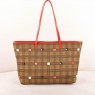 Fendi Red Patent Leather with Studded Damier Fabric Tote Bag