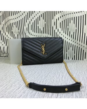 YSL Envelope Chain Bag Caviar Leather Black 23cm
